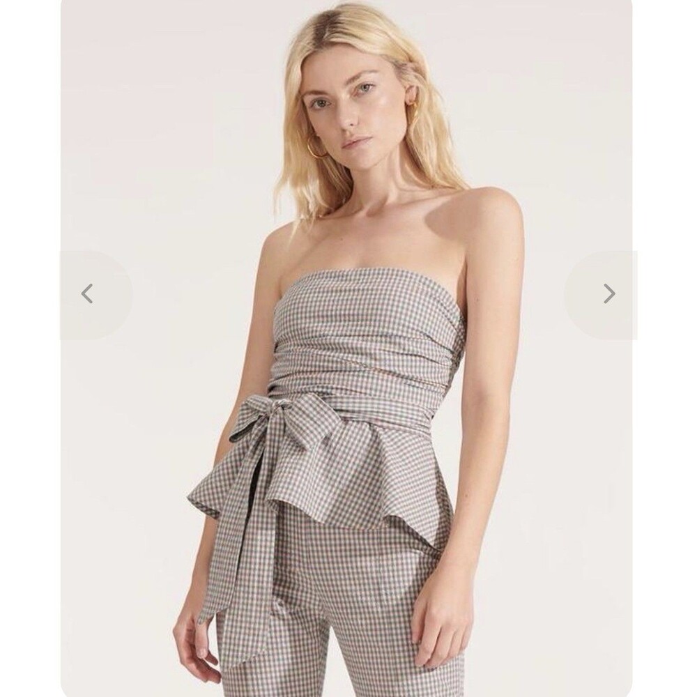 Veronica Beard Jolene Peplum Top & Arte Crop Pant Set Pink Blue Gingham 0